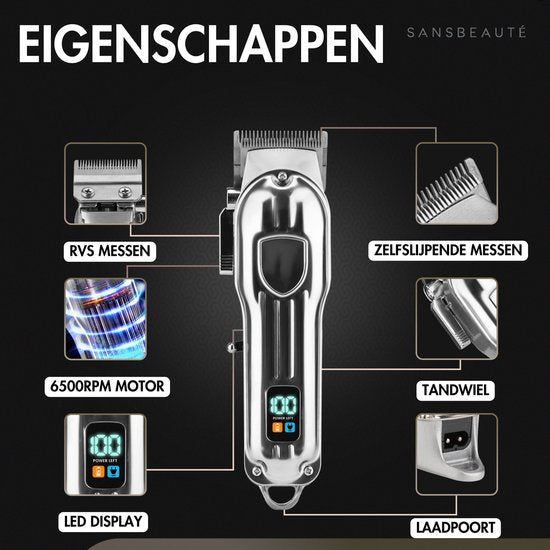 Professionele Draadloze Tondeuse + Kappersmantel - Tondeuse Mannen Hoofdhaar - Sansbeauté® - Cheveux Haar - Haartrimmer - Kapper Haar Machine - Haartondeuse - Trimmer Baard - Trimapparaat - Barber Hair Clipper - Kapper Trimmer - Kappersset