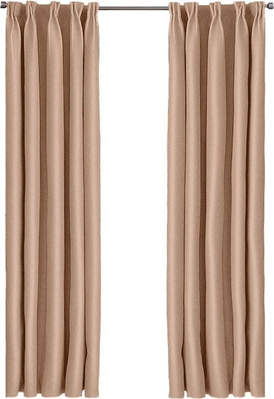 Larson - Luxe Hotel Serie Blackout Gordijn - Visgraat motief - Haken - Donker taupe - 300 x 250 cm - Verduisterend & kant en klaar