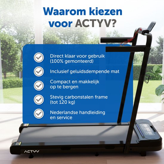 ACTYV Loopband Inklapbaar 1-12km/u - Inclusief Smeerolie, Beschermmat - Hardloopband - Treadmill - Wandelband - Walking pad - Voor Thuis - Elektrisch - Opvouwbaar