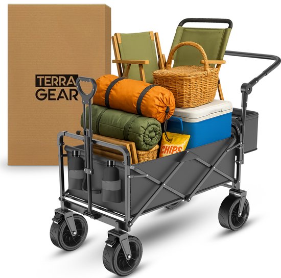 TerraGear Bolderkar opvouwbaar - Bolderkar met dak en duwstang - Zwart - 120L inhoud - 150KG draagcapaciteit