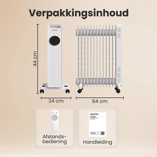 Auronic Olieradiator - Elektrische Kachel - 3 standen - met afstandbediening - 2500W Heater - Wit