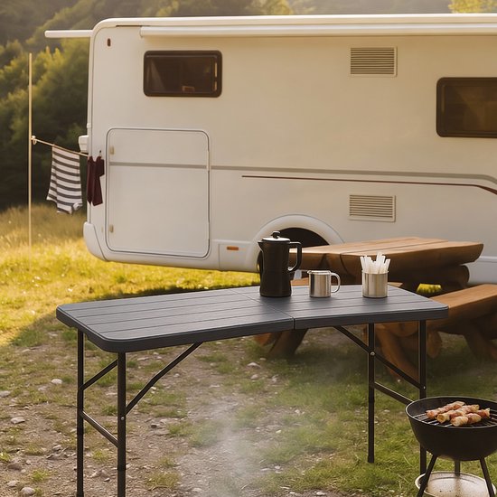 LifeGoods Inklapbare Tafel - 124x61,5 cm - Stevige Klaptafel - Weerbestendig - Inklapbare eettafel - Campingtafel - Vouwtafel voor Binnen en Buiten - Zwart houtnerf