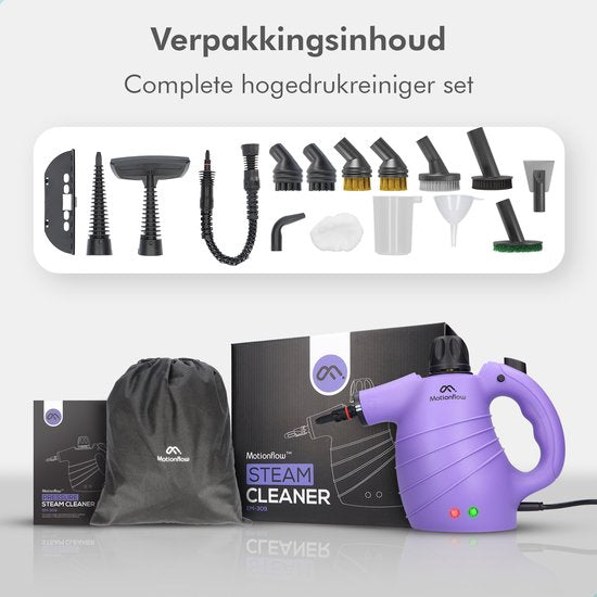 Motionflow 14-in-1 Stoomreiniger - Krachtig Stoomapparaat vloer, bank, badkamer & tapijt - 1150 Watt handstomer - Vlekkenreiniger - Handstoomreiniger voor kleding - Tapijtreiniger - 450 ML Steam Cleaner - 14-Delige accessoires Set