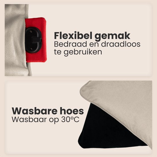 Auronic Warmtekussen - Velvet - 45x60 - Draadloos - Oplaadbaar - Elektrisch kussen - Infrarood - Taupe