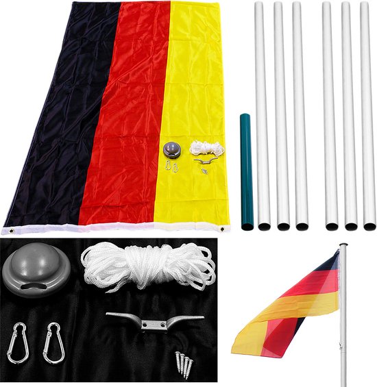 Deuba Vlaggenmast sterk Aluminium - tot 6,50 meter incl. Duitse Vlag Hijssysteem