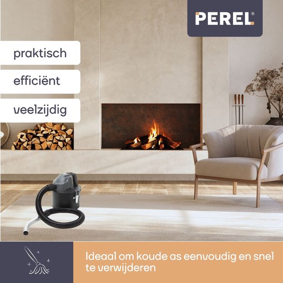 Perel Mini-aszuiger, haardzuiger, stofzuiger voor as, open haard, barbecue, droogzuiger met flexibele slang 0.3 m, HEPA-filter, zuigfunctie, zonder zak, 600 W, 4 L