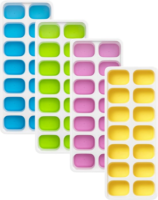 TTD® Siliconen IJsblokjesvorm met Deksel - Set van 4 - 14 x 4 IJsblokjes - Stapelbaar - BPA Vrij - IJsblokjes Zijn Makkelijk uit te Drukken