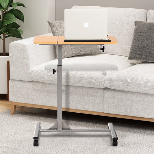 Laptopisch in hoogte verstelbare notebooktafel bedtafel met rollen en remmen natuur 64 x 44 x 64-95 cm