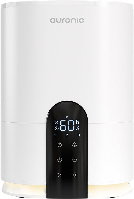 Auronic Luchtbevochtiger - 4 Liter - 40m2 - Geschikt voor Woonkamer, Kantoor, Slaapkamer, Babykamer en Meer - Met Aromatherapie - BPA-Vrij - Wit