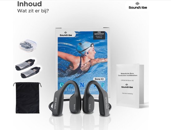 Soundvibe® Bone Conduction Headphone Zwart - Sporthoofdtelefoon - Sport oortjes - Draadloze oordopjes - Waterbestendig - 8GB Interne Geheugenkaart - Sport Koptelefoon - Voor alle Telefoons en Laptops - Hardloop Oortjes - Wireless Earphones