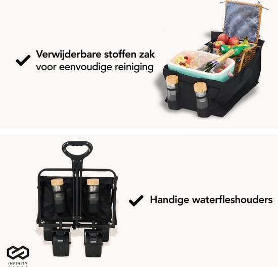 Infinity Goods Bolderkar XL - Opvouwbaar - 180KG Draagkracht - Draaibare Wielen - 95 x 57 x 96 CM - Verstelbaar - Zwart