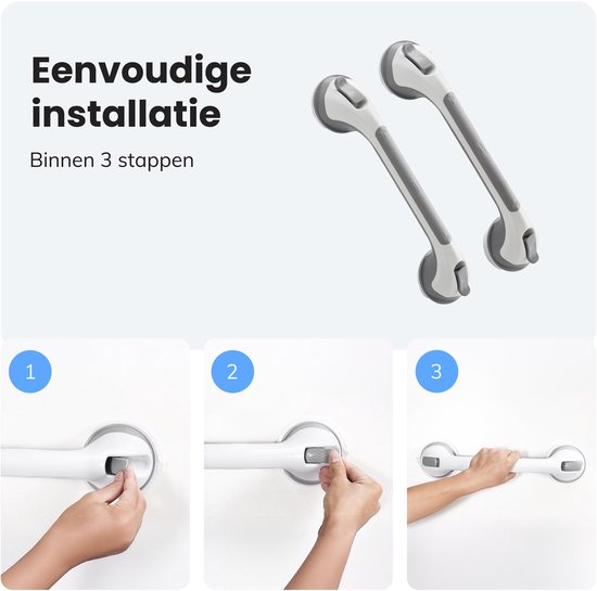 Handgreep met Zuignap - Voor in de Douche - 2 stuks - Douchegreep voor in de Badkamer - Wandbeugel - Extra veilig & sterk model - 40cm - Luft