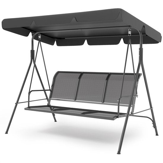 LifeGoods Schommelbank - 3-zits - tot 250KG - Kantelbaar Dak - UV-bestendig Zonnescherm - 172x104x162cm - Grijs