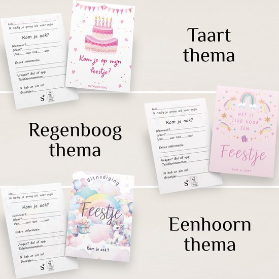 Systemyze 15x Uitnodiging Kinderfeestje Meisje – Uitnodigingskaarten Verjaardag – Thema Unicorn – A6 Formaat