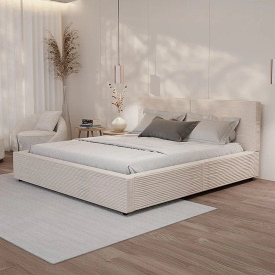 Gestoffeerd Bed Salerno - Corduroy - 180x200cm - Beige
