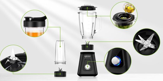 Safecourt Kitchen Blender - Krachtige 1200 Watt Blender met To-Go Beker - 3 Standen - Zwart