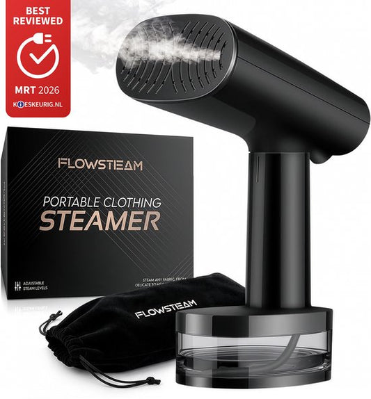 FLOWSTEAM® Luxe Kledingstomer - Handstomer & Reisstomer - Stoomapparaat Kleding - 25 Min Stomen - Matte Black Edition