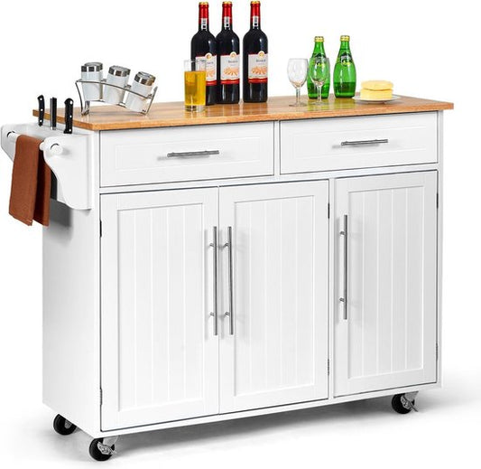 Keuken Eiland Serveerwagen Keukenwagen - 122 x 46 x 92,3 cm - Wit