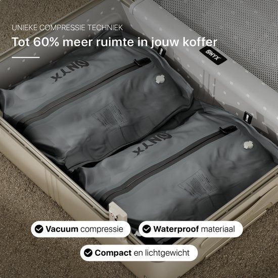 ONYX Aircube™ Vacuum Verpakkingskubus - 1 Stuk - Inclusief draadloze Compressiepomp - Voor koffers en tassen - Koffer Organizer - Bagage & Rugzak Compressie - Grijs