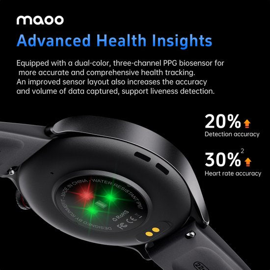 Maoo GTR Serie 2 Smartwatch Heren – Stainless Steel & TPU Band – Stappenteller, Hartslagmeter, Slaapmonitor – Multisport – Android & iOS – Zwart