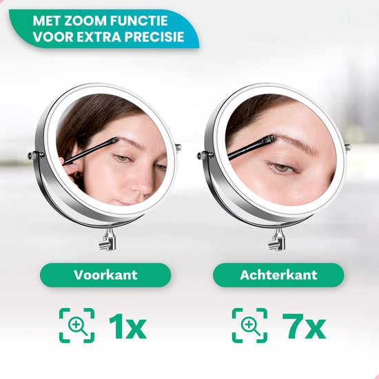 Mirlux Make Up Spiegel met Led Verlichting - Oplaadbaar - 7X Vergroting - Vergrootspiegel met Licht - Scheerspiegel - Badkamerspiegel - Chroom