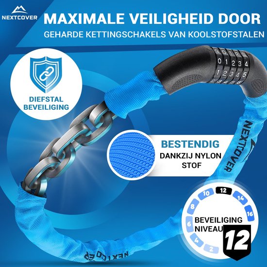 Nextcover Cijferslot Fietsslot Safesecure - met 5-cijferige cijfercode - blauw