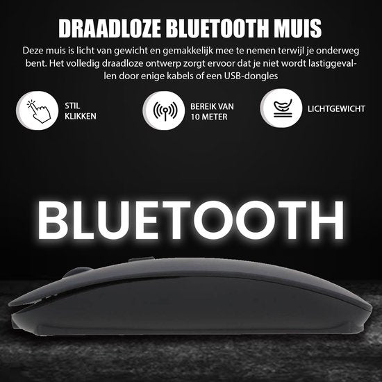 K&L Draadloze Muis - Draadloze Bluetooth Muis Laptop - Stil - Oplaadbaar - Zwart