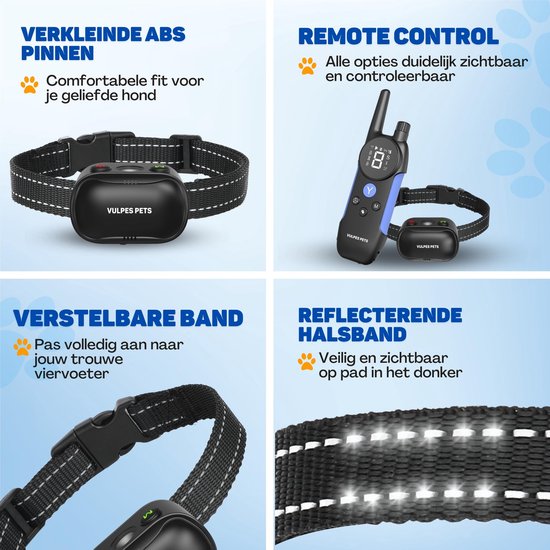 Vulpes Goods® Pets Anti Blafband Max – 3-in-1 Trainingshalsband Zonder Schok – Oplaadbaar – Vibratie & Audio