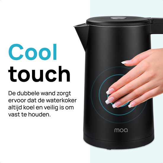 MOA Waterkoker met Temperatuurregeling - 1,7 Liter - Dubbelwandig - Warmhoudfunctie - Elektrische Waterkoker - 2200W - Zwart
