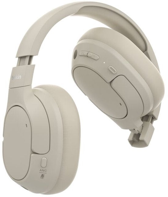 Belkin AUD008HQSA hoofdtelefoon/headset Hoofdtelefoons Draadloos Hoofdband Oproepen/muziek USB Type-C Bluetooth Zand