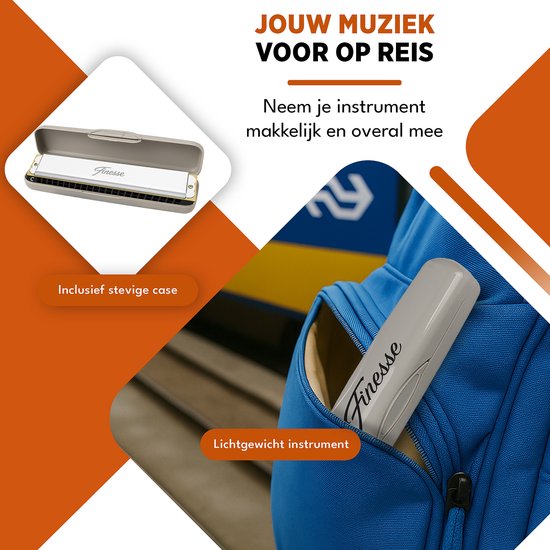 Finesse Mondharmonica - C Majeur - 24 Gaten - met Case - voor Volwassenen & Kinderen - Zilver