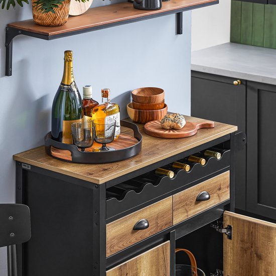 SoBuy Keukenwagen met Wieltjes, Keukeneiland met Flessenhouder, 2 Laden en 2 Deuren, Vintage Bruin, 89x40x87 cm, Dressoir en Opbergkast - FKW122-SCH