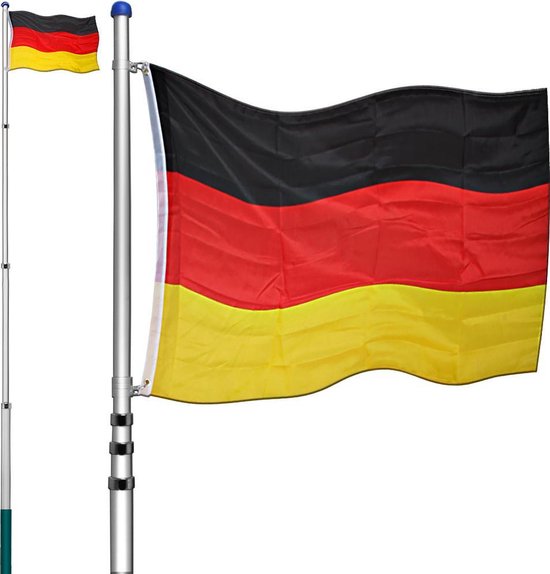 Deuba Vlaggenmast sterk Aluminium - tot 6,50 meter incl. Duitse Vlag Hijssysteem