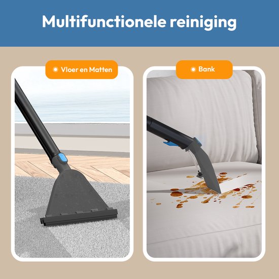 BOLLIT 2600W Professionele Tapijtreiniger - Stoomreiniger en Vlekkenreiniger - 100° Stoom - Bank reiniger - Zetelreiniger - Meubelreiniger - Auto Stofzuiger - Handstomer - Matrasreiniger - Waterstofzuiger - Reiniger voor auto, bank, vloer, en tapijt