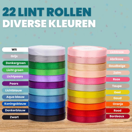 Feestio Satijn Lint Set - 22 Kleuren Linten - Cadeaulint - Ribbon - Sierlint - Lintje