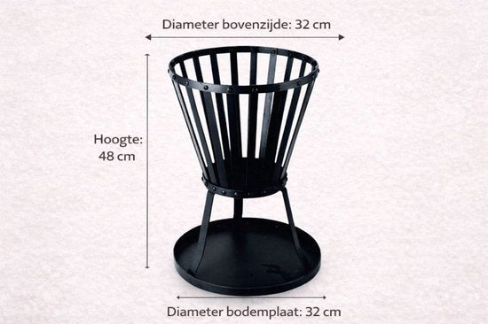 Ceruzo Vuurkorf – 48 cm Hoog – Staal – Ø32 cm- Zwart - Onderplaat