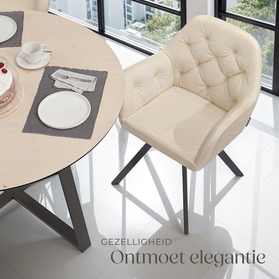 tectake Draaistoel – max. 120 kg – 58 x 58 x 87 cm – Crème