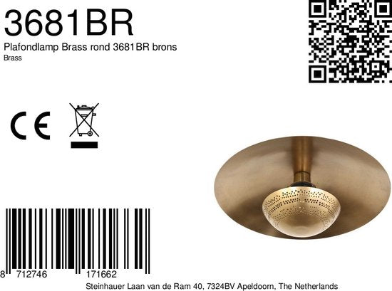 Anne Lighting plafonniere Brassi - brons - metaal - 42 cm - E27 fitting - 3681BR