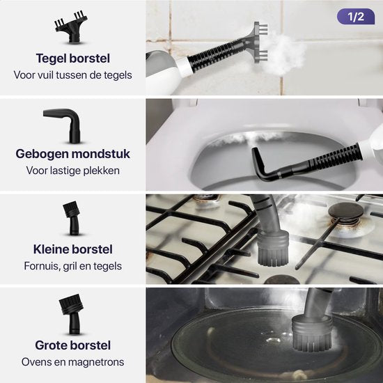 LUMAN 12 in 1 Stoomreiniger Én Handstomer V1 - Tapijtreiniger - Vlekkenreiniger - Met Aanpasbare Stoomkracht - Met 10 Opzetstukken en 3 Microvezeldoeken - Grijs
