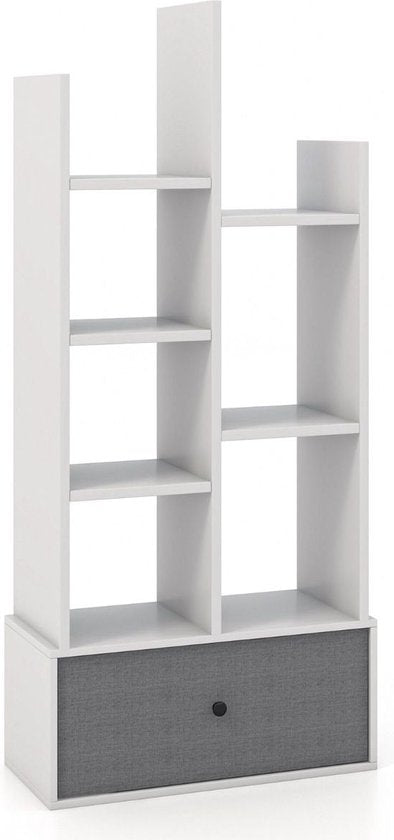 Coast Boekenkast - 7 Vakken en 1 Lade - 53 x 24 x 118 cm - Wit - Hout