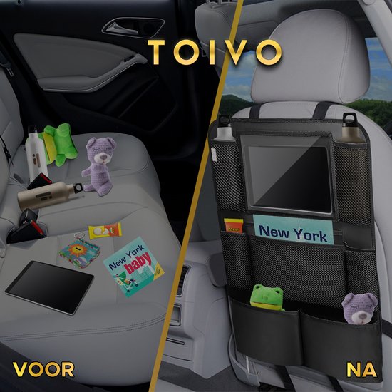Toivo Set van 2 Luxe Autostoel Organizer - Waterafstotend Oxford Materiaal - Zwart - Tablet Houder - Auto-Organizer