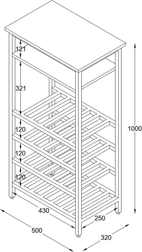 Wijnrek industrieel design wijnkast zwart - rek voor opbergen 20 flessen met glashouder - 50 x 32 x 100 cm