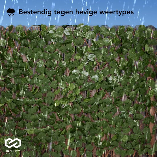 Infinity Goods Kunsthaag – Uitschuifbaar – 180 x 90 cm – Kunstklimop – Kunstplanten Voor Buiten En Binnen – Namaak Plant – Kunst Klimop – Uittrekbaar – Tuinscherm – Balkonscherm