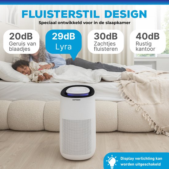Sofresh luchtreiniger met app - 80 m² - Automatische stand + 6-in-1 filtersysteem - Luchtkwaliteitsindicator - Ionisator - UV - Luchtfilter - Air purifier met HEPA-filter