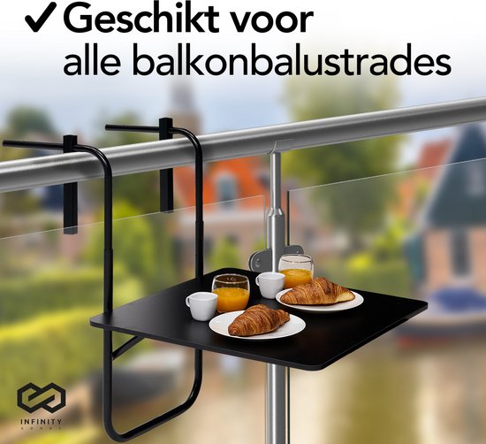 Infinity Goods Balkontafel - Inklapbaar - 60 x 60 CM - Verstelbaar - Hangend - Zwart