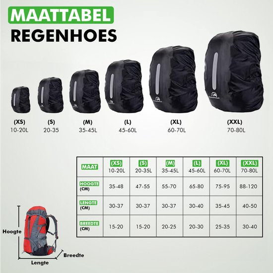 Travelhawk Regenhoes Rugzak - Waterdicht - Backpack Hoes - Reflecterend - 10-20L - Zwart
