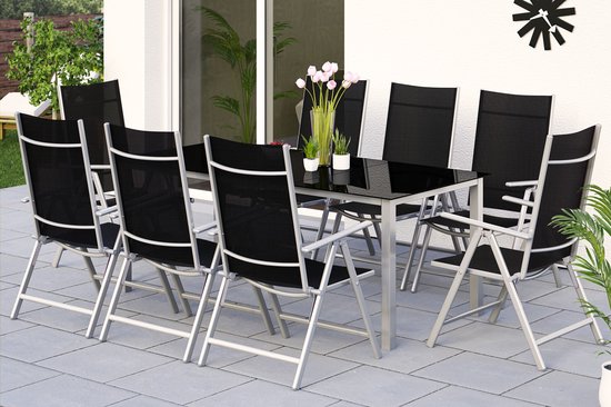 Casaria Tuinset Bern – 8 Personen Aluminium 8 Stoelen 1 Tafel - Zilver
