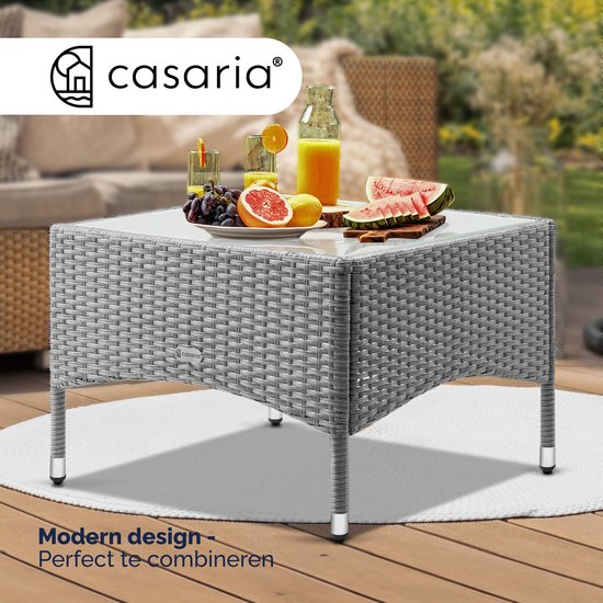 CASARIA Bijzettafel - Polyrattan Buiten Koffietafel 58x58x42cm - Grijs