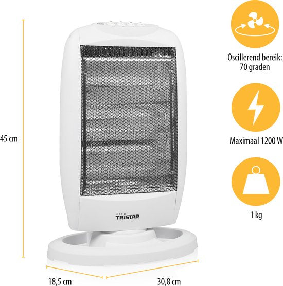 Tristar Straalkachel KA-5129 - Campingkachel - Halogeenverwarming - Warmtebereik 15 m² - 400W, 800W en 1200W