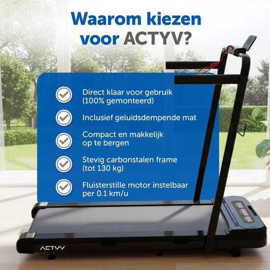 ACTYV Loopband Inklapbaar 1-12km/u - Inclusief Smeerolie, Beschermmat - Hardloopband - Treadmill - Wandelband - Walking pad - Voor Thuis - Elektrisch - Opvouwbaar V3